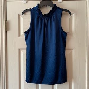 Ann Taylor, navy high neck sleeveless blouse